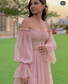 Pink Tulle Sweetheart Neck Long Sleeves Prom Dress Evening Dress