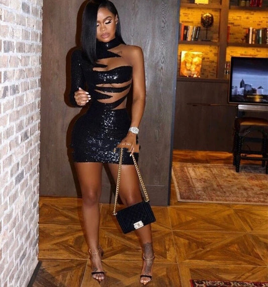 Sexy One Shoulder Black Cocktail Dress For Women Party Sequin Custom Made Short Prom Gowns One Shoulder Mini Evening Dress