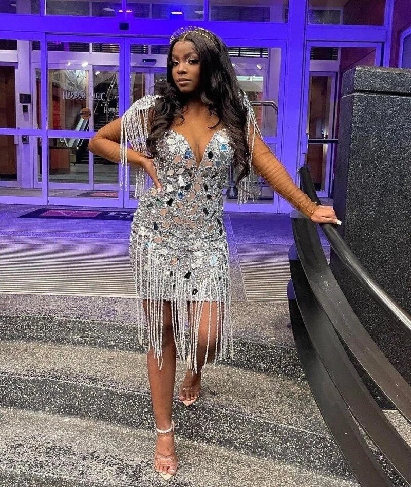 Sexy Silver Backless Short Prom Dresses For Black Girl Party Birthday Homecoming Party Gowns